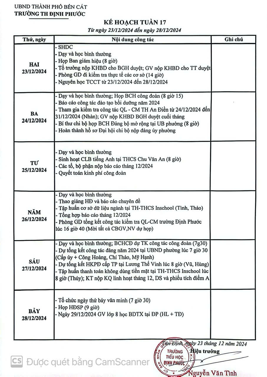 KẾ HOẠCH TUẦN 17