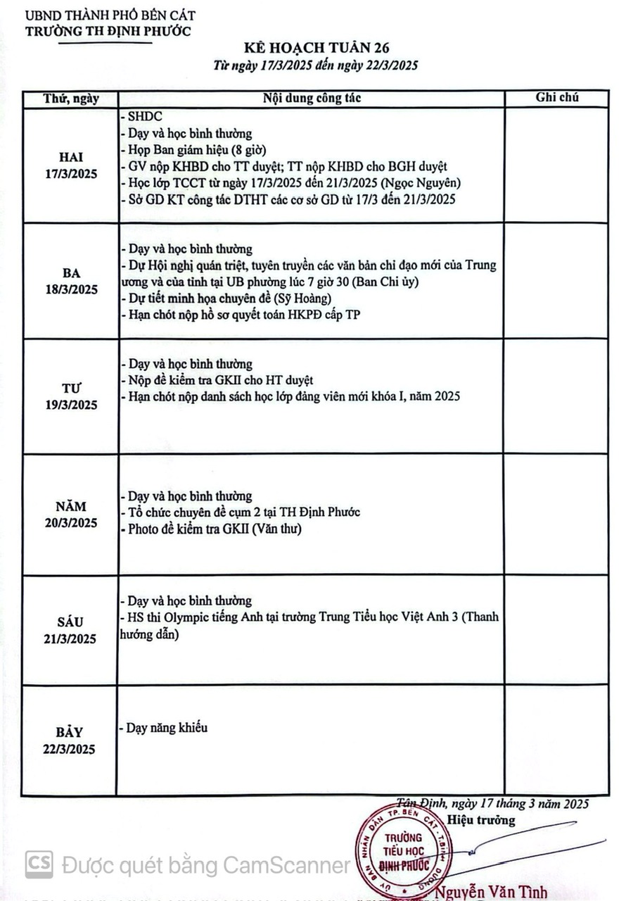 KẾ HOẠCH TUẦN 26